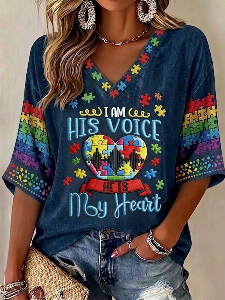 Women'S Casual Autism Awareness  Print T-Shirt