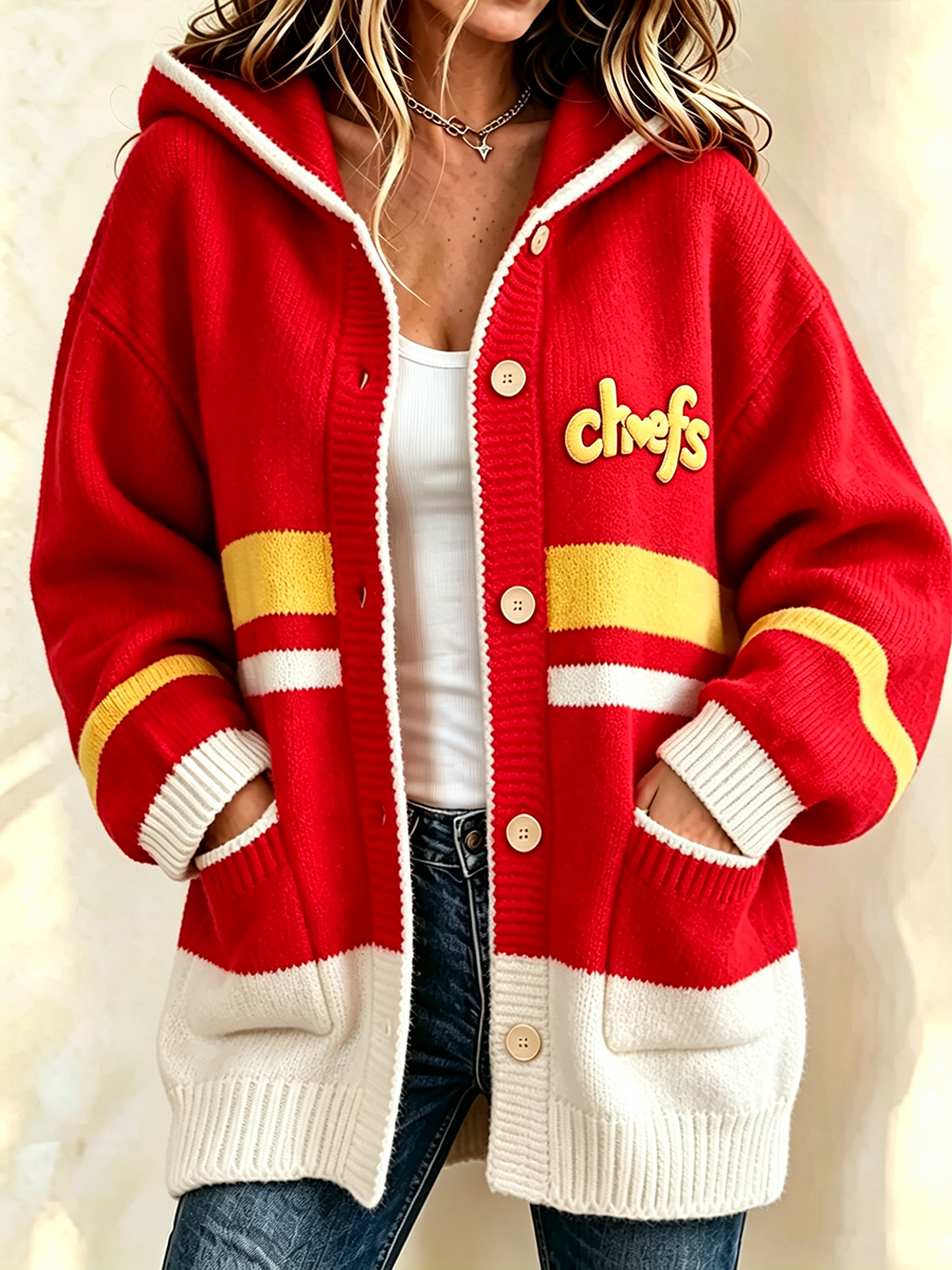 Women's Football Supporters Hooded Knit Cardigan