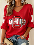 Women'S College Rugby Printed Waffle V-Neck Top