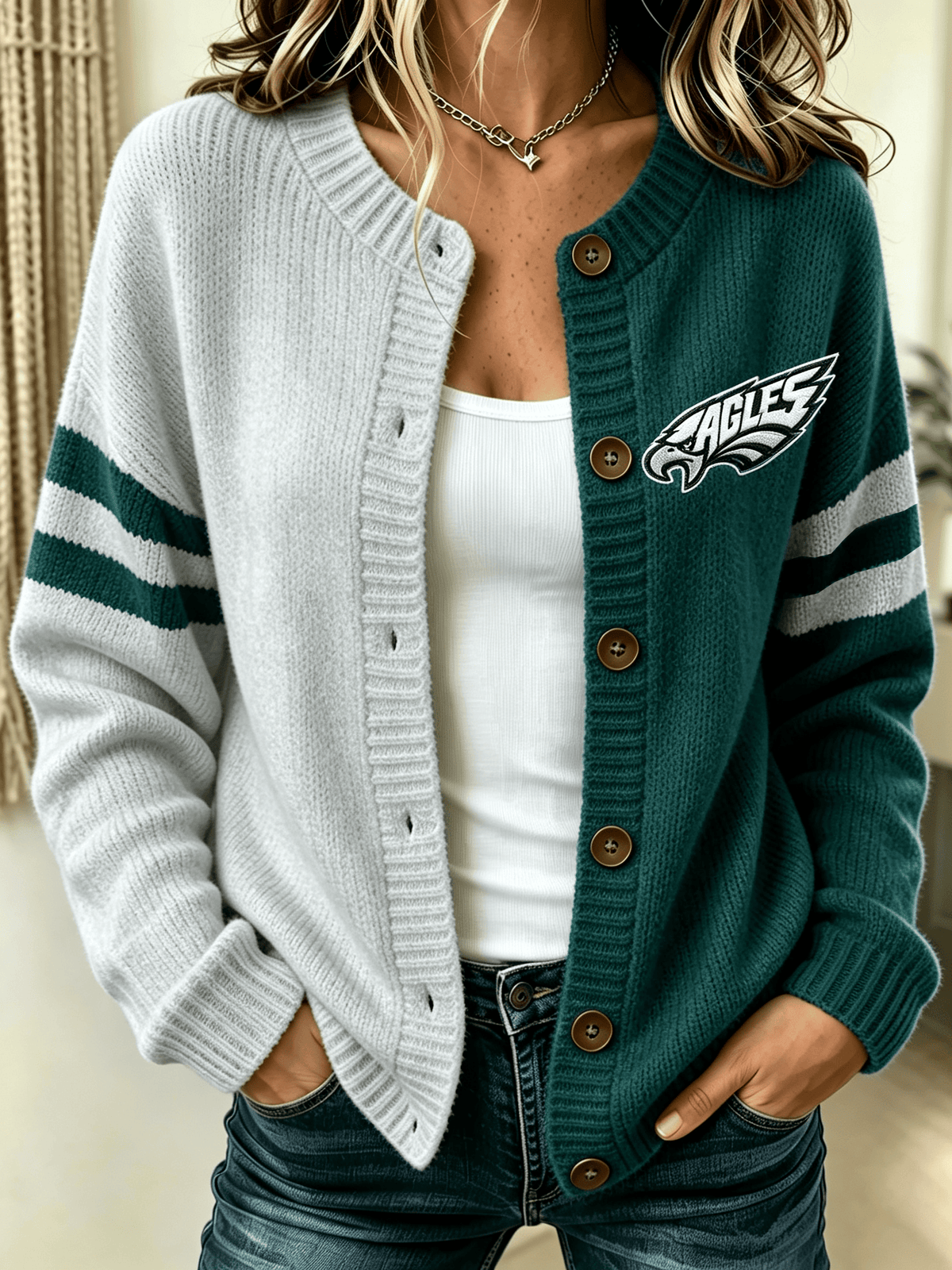 Women'S Football Sports Casual Knitted Cardigan Top