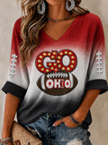 Women'S College Rugby Printed Waffle V-Neck Top