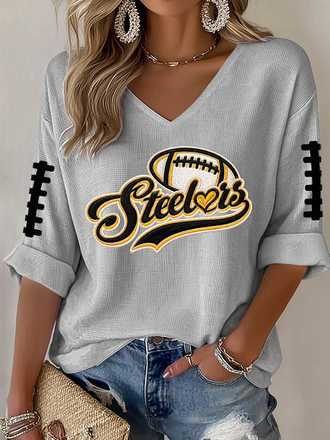 Women's Football Printed V-Neck T-Shirt