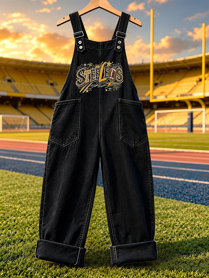 Women'S Football Fans Print Patchwork Jumpsuit