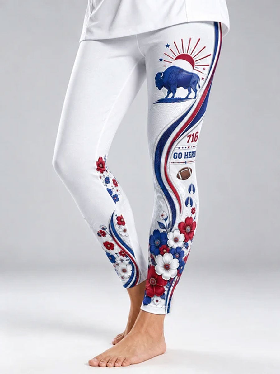 Women's Chicago Football Lover Bear Art Printed Leggings