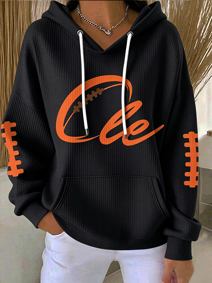 Women'S Rugby Printed Hooded Sweatshirt