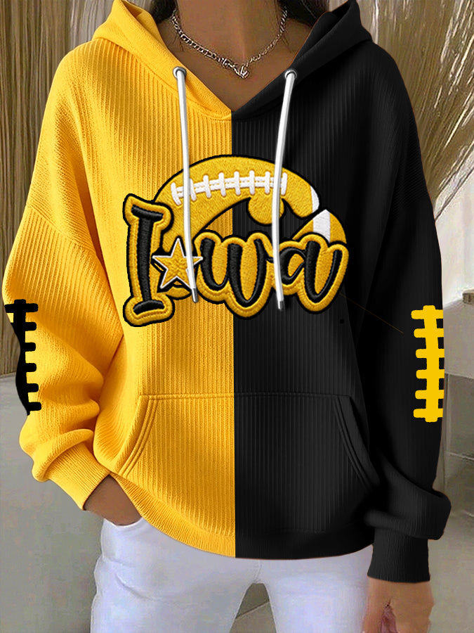 Women'S Football Print Hooded Sweatshirt