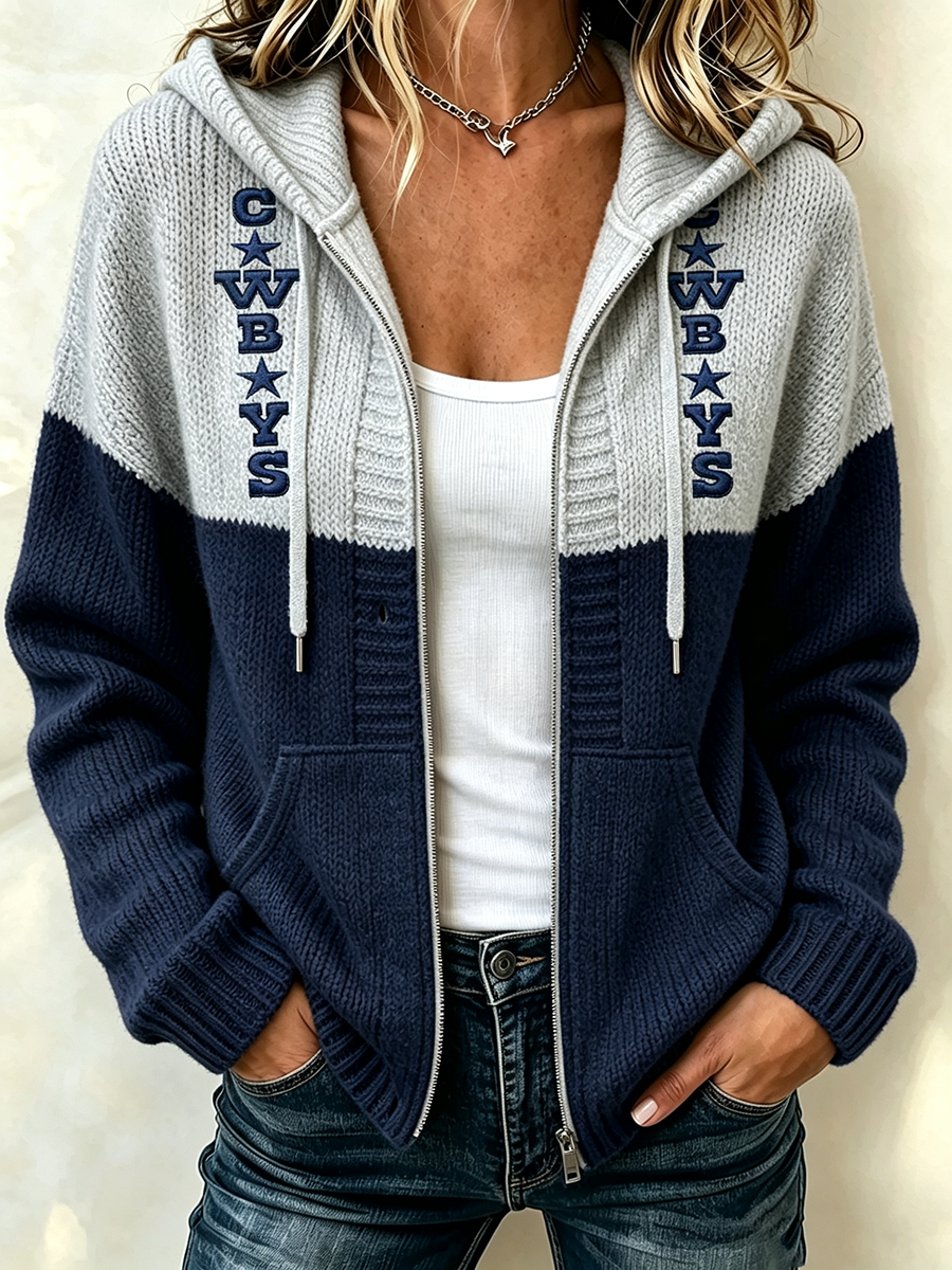 Women'S Football Print  Zipper Hooded
