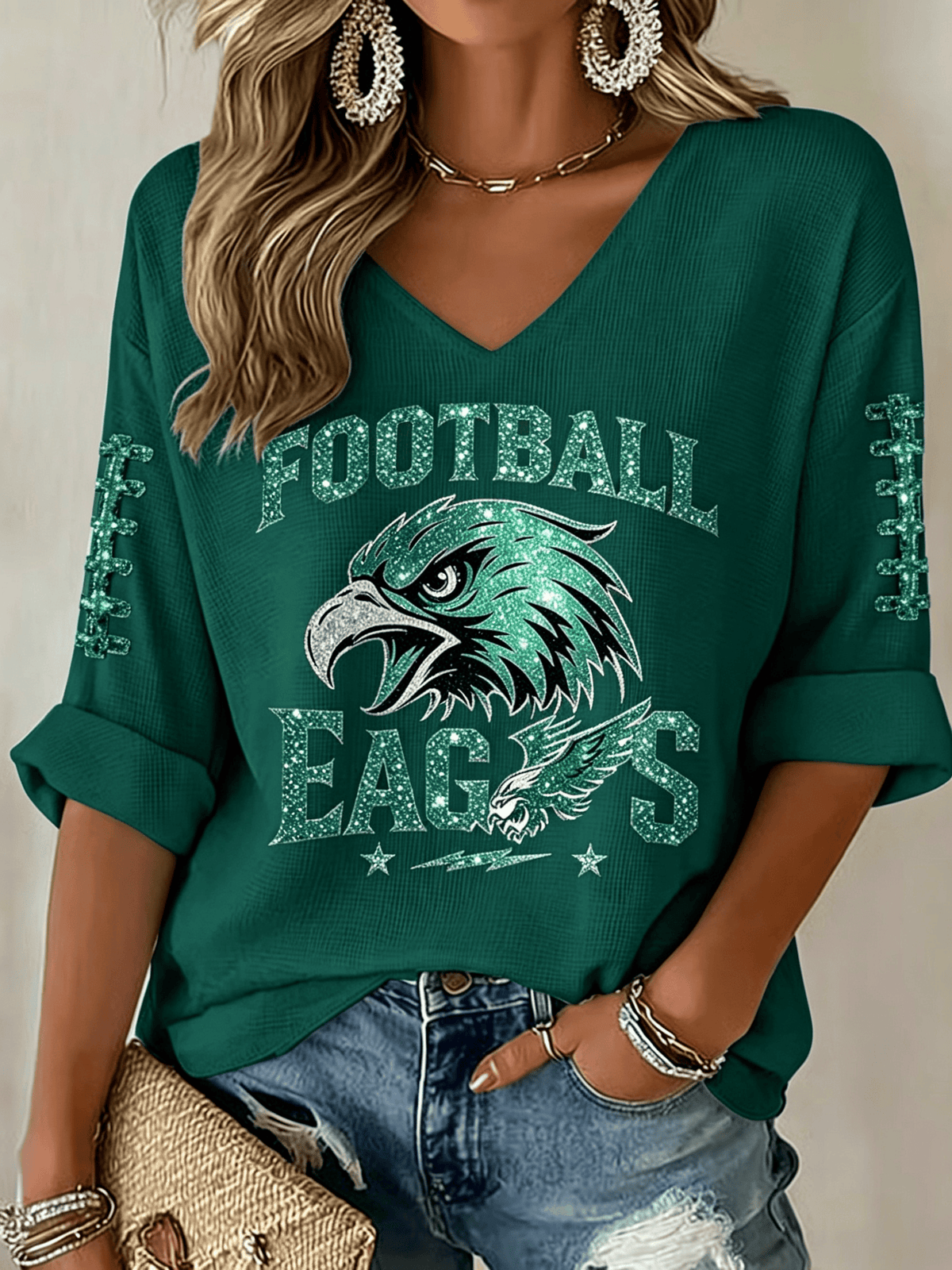 Women'S Football Printed Waffle Top
