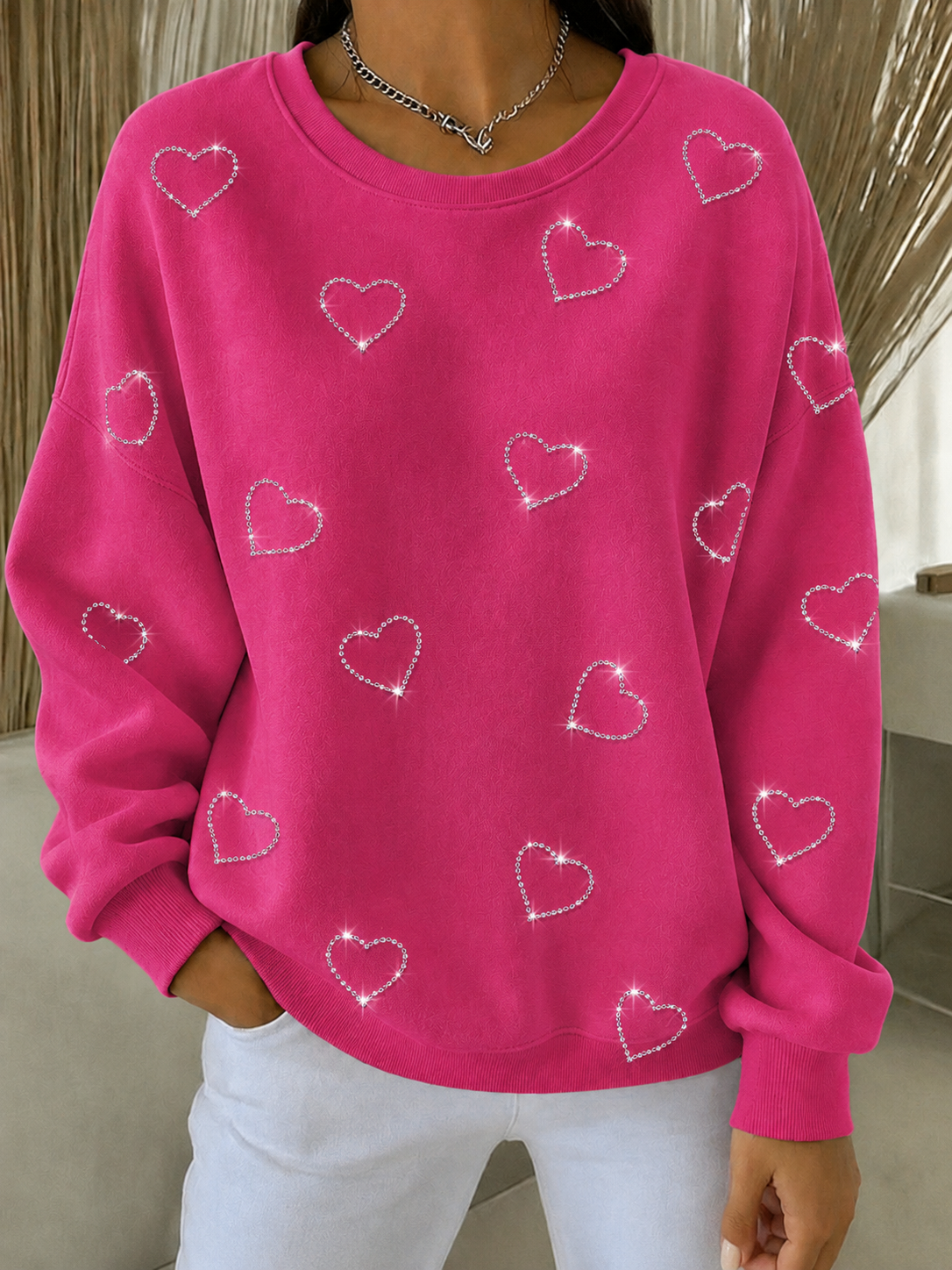 Women's Casual Heart-Shaped Bulibuli Hot Stamping Round Neck Hoodie