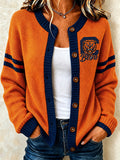 Women's football printed knitted cardigan