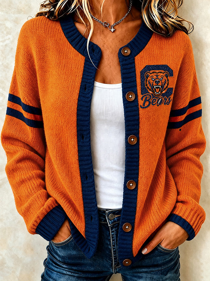 Women's football printed knitted cardigan