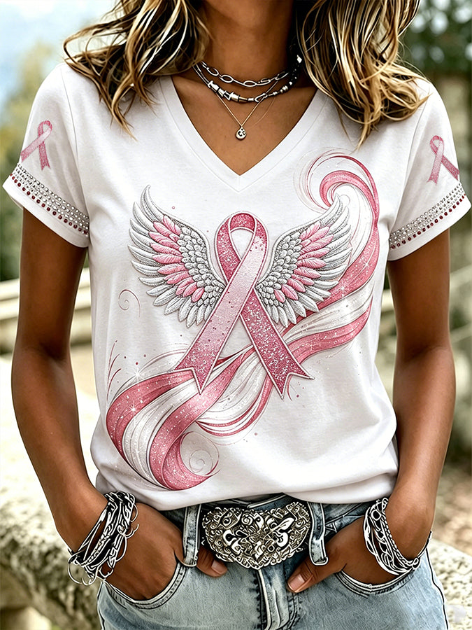 Women'S Breast Cancer Awareness Printed Casual T-Shirt