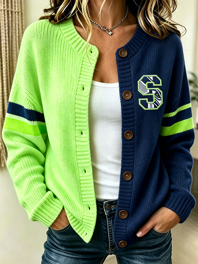 Women'S Casual Football Plant Knitted Cardigan Top