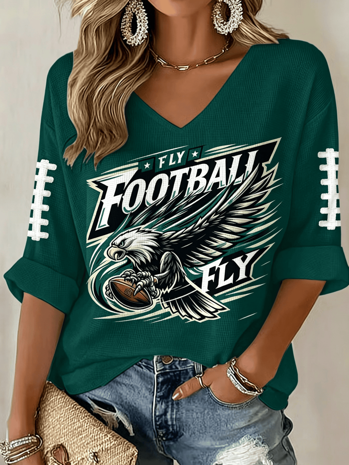 Women'S Football Printed Waffle Top