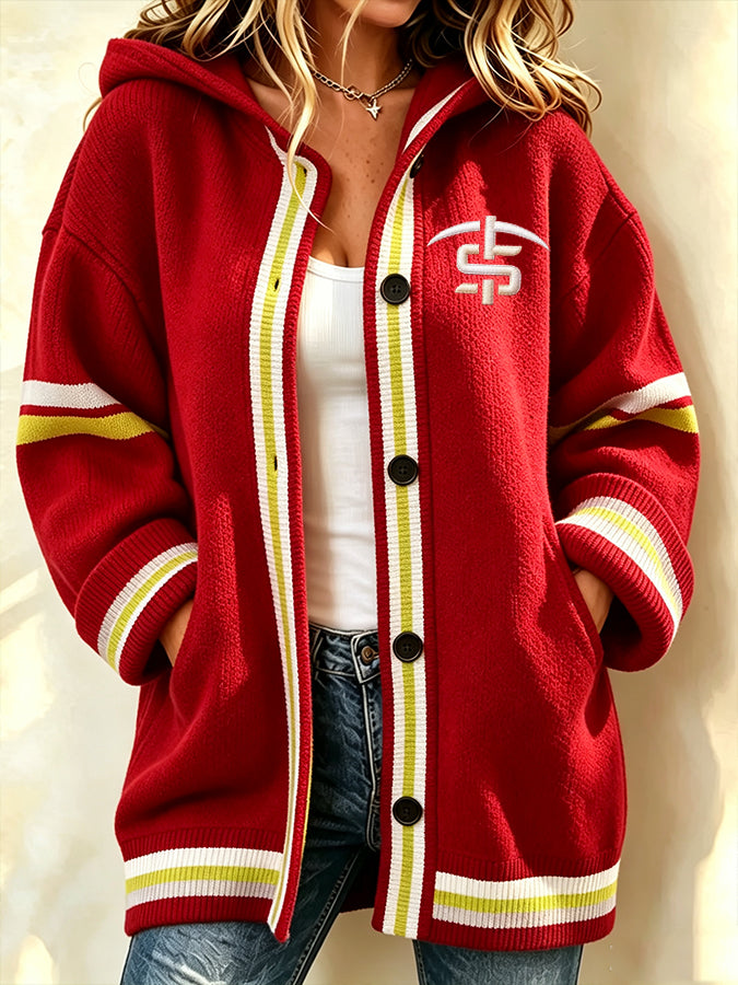 Women'S Football Print Casual Cardigan