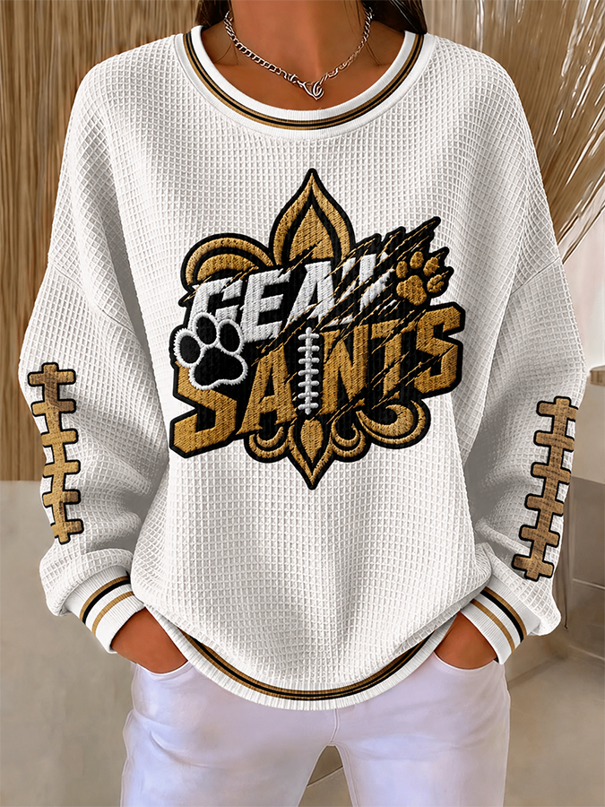 Women'S Football Print Casual  Printed Waffle Sweatshirt