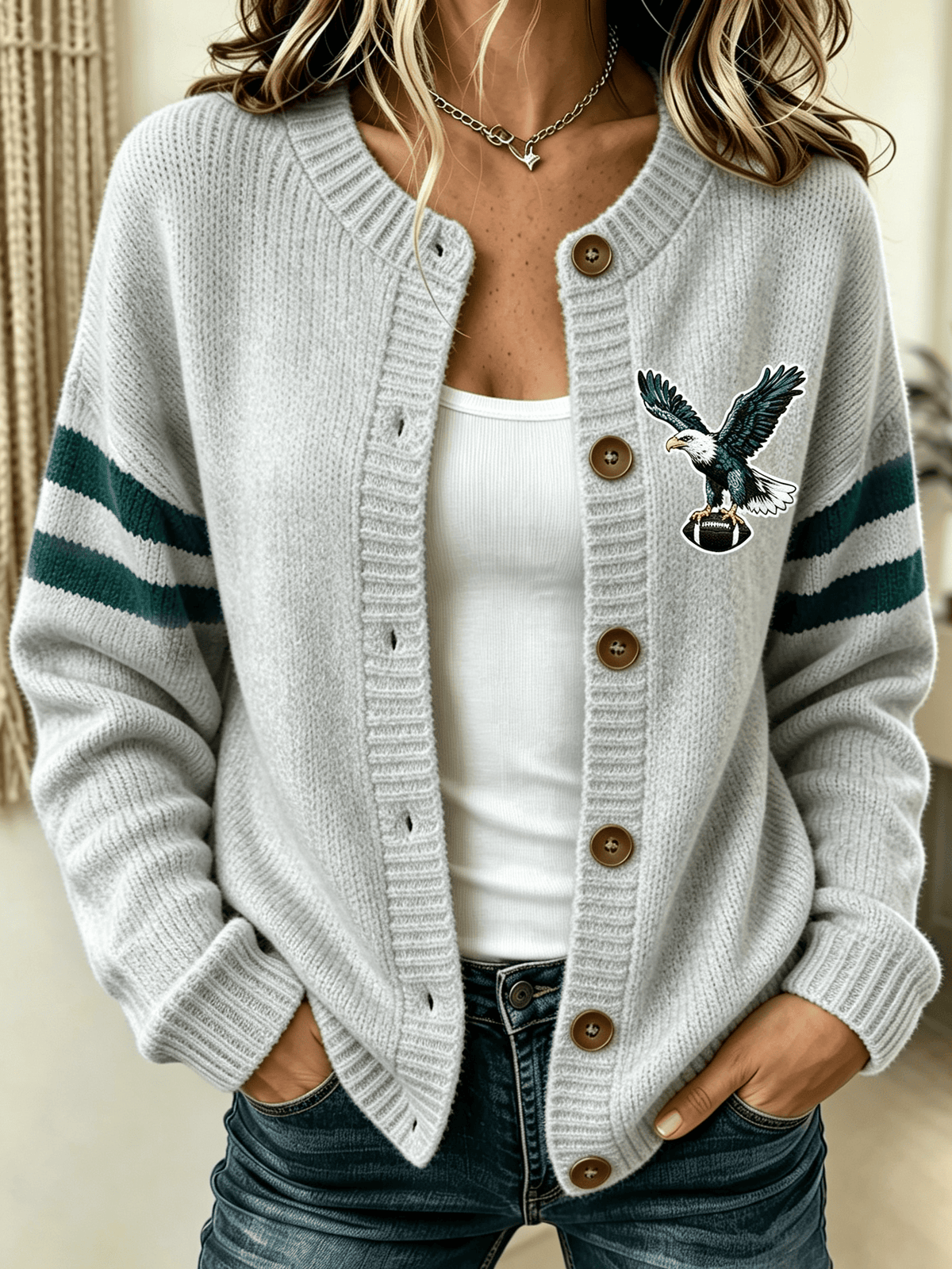 Women'S Football Sports Casual Knitted Cardigan Top