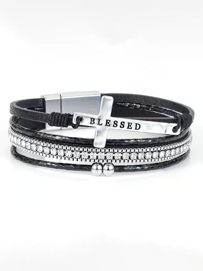 Breast Cancer Prevention And Control Propaganda Belief Cross Multi Layer Bracelet