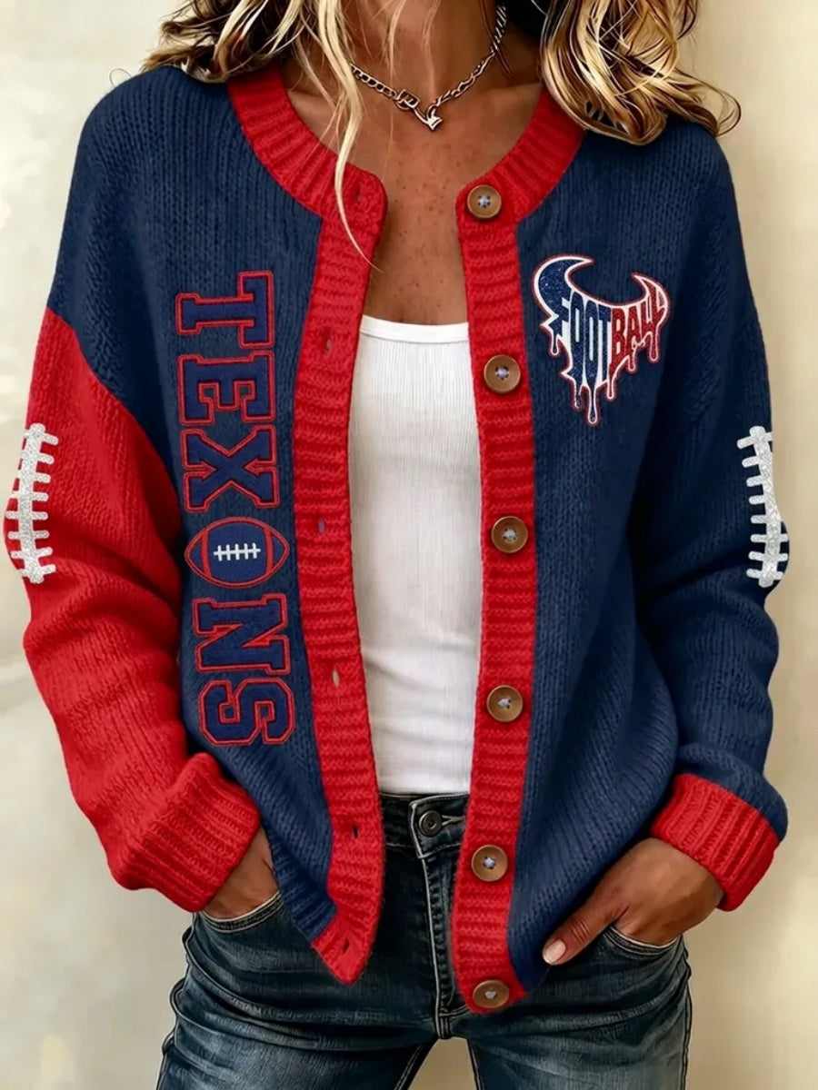 Women's Football Print Knit Cardigan