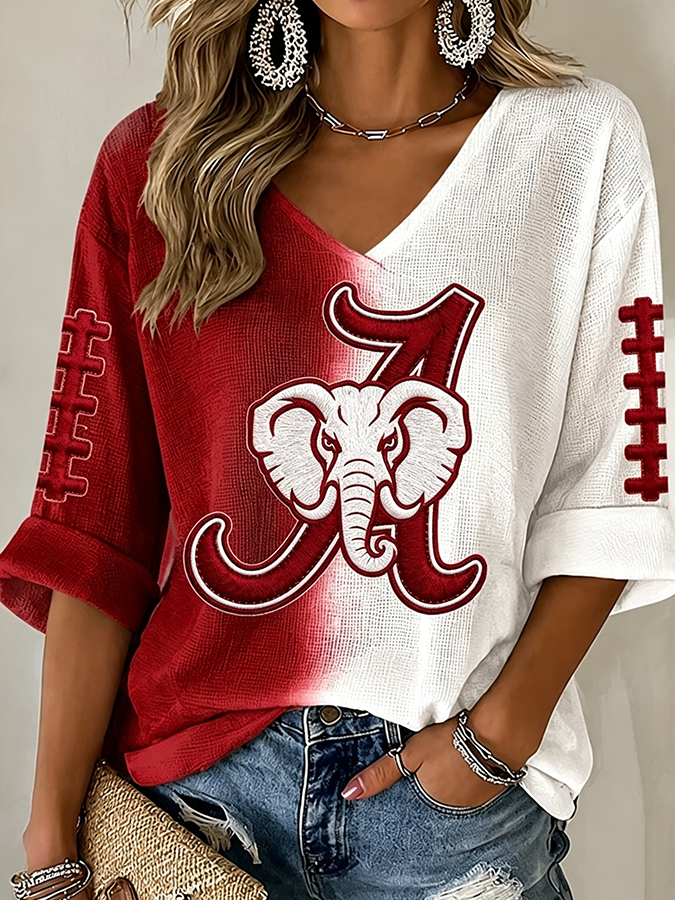 Women'S Football Print Waffle  Top