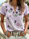 Women's casual cotton and linen short sleeved shirt