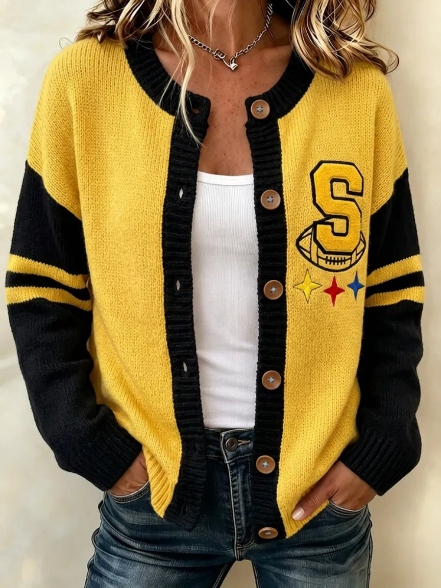 Women's Football Print Knit Cardigan