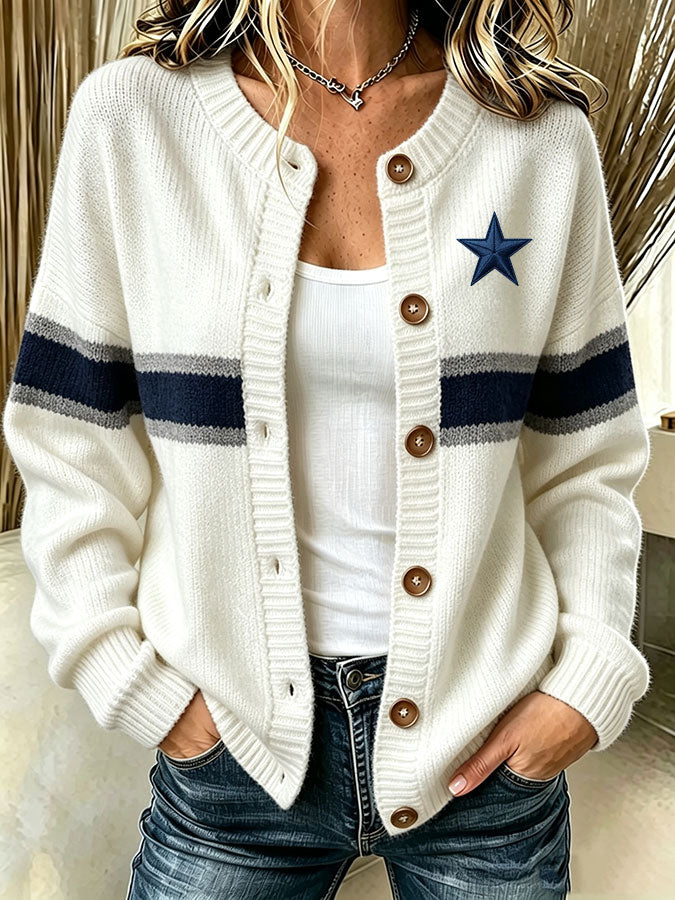 Women'S Casual Football Print Knitted Cardigan Top