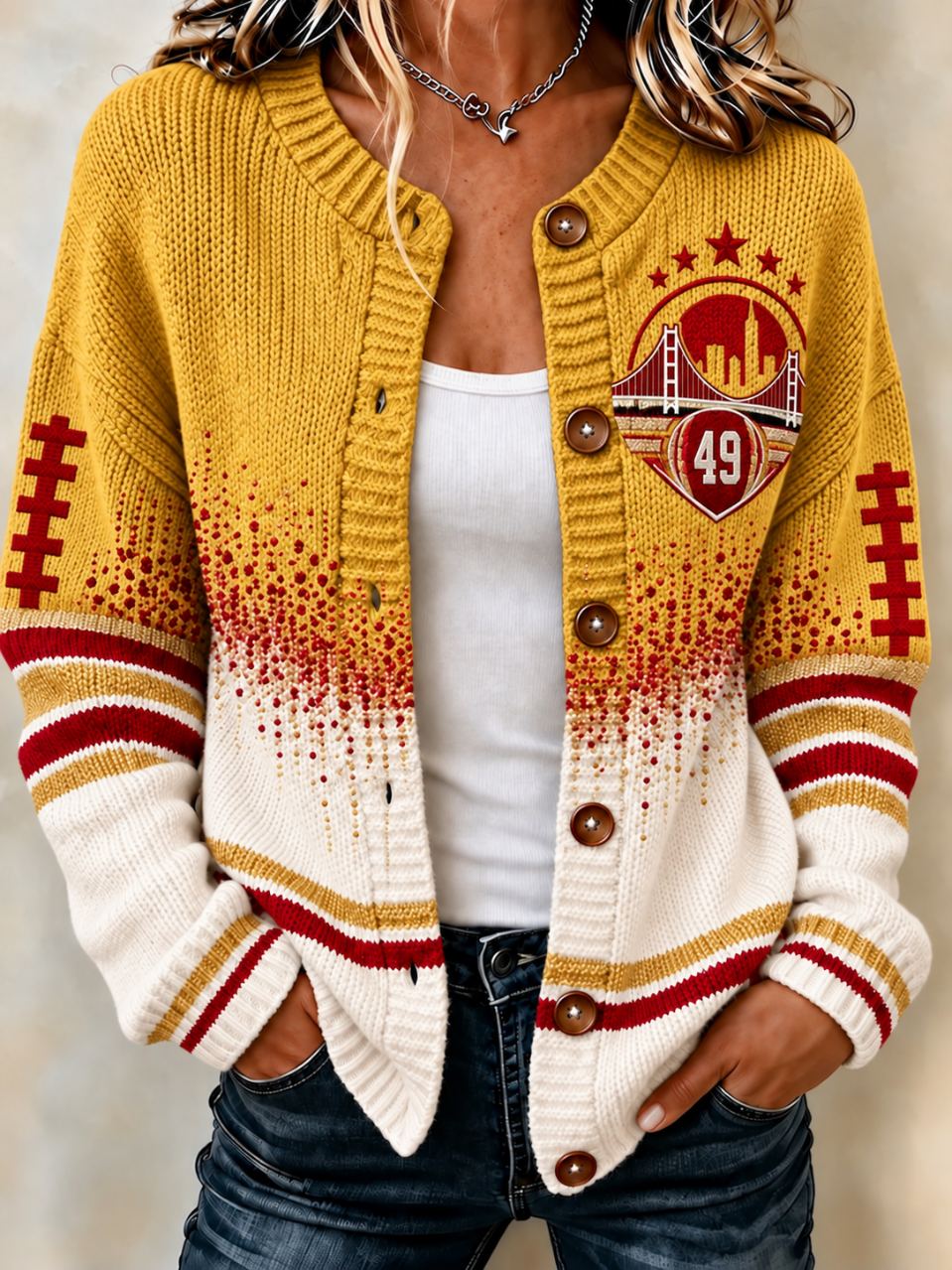 Women's Football Sports Casual Knitted Cardigan