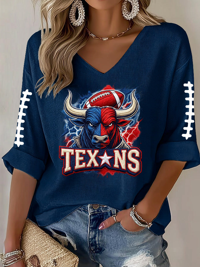 Women'S Football Print Waffle Top
