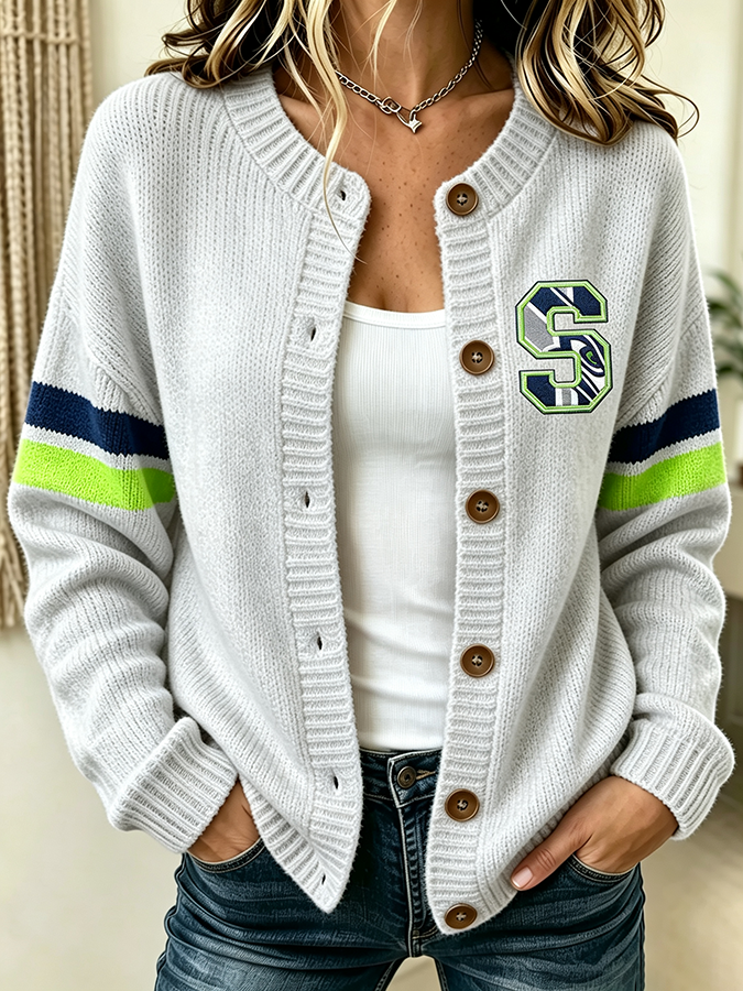 Women'S Casual Football Plant Knitted Cardigan Top
