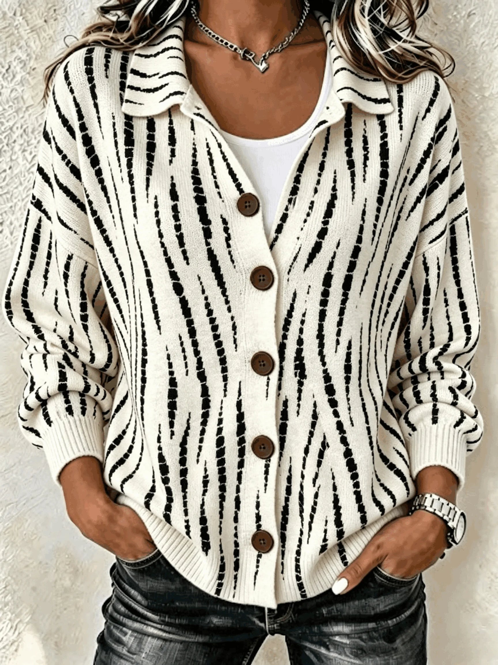 Women'S Retro Zebra Print Cardigan