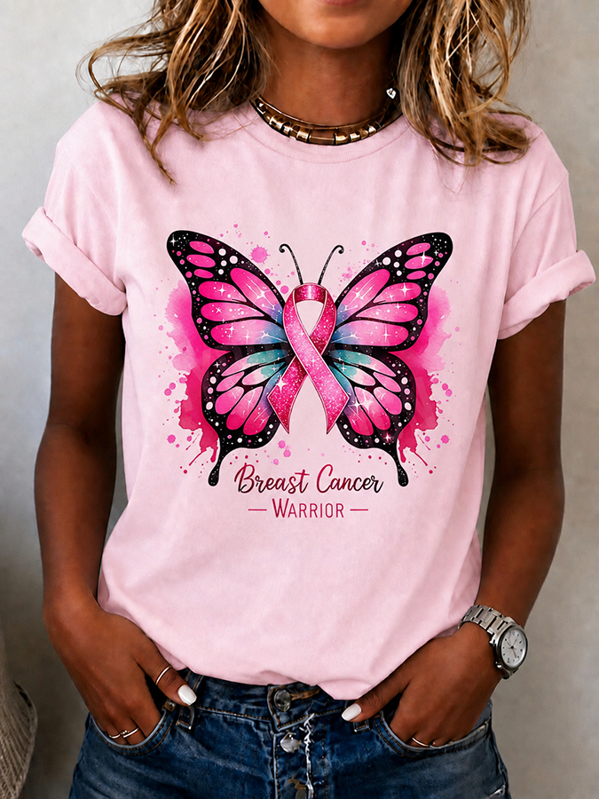 Women's Breast Cancer Awareness Print Casual T-Shirt