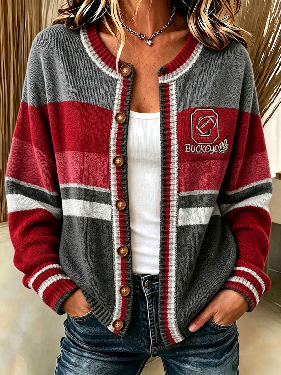Women'S Football Printed Knitted Cardigan