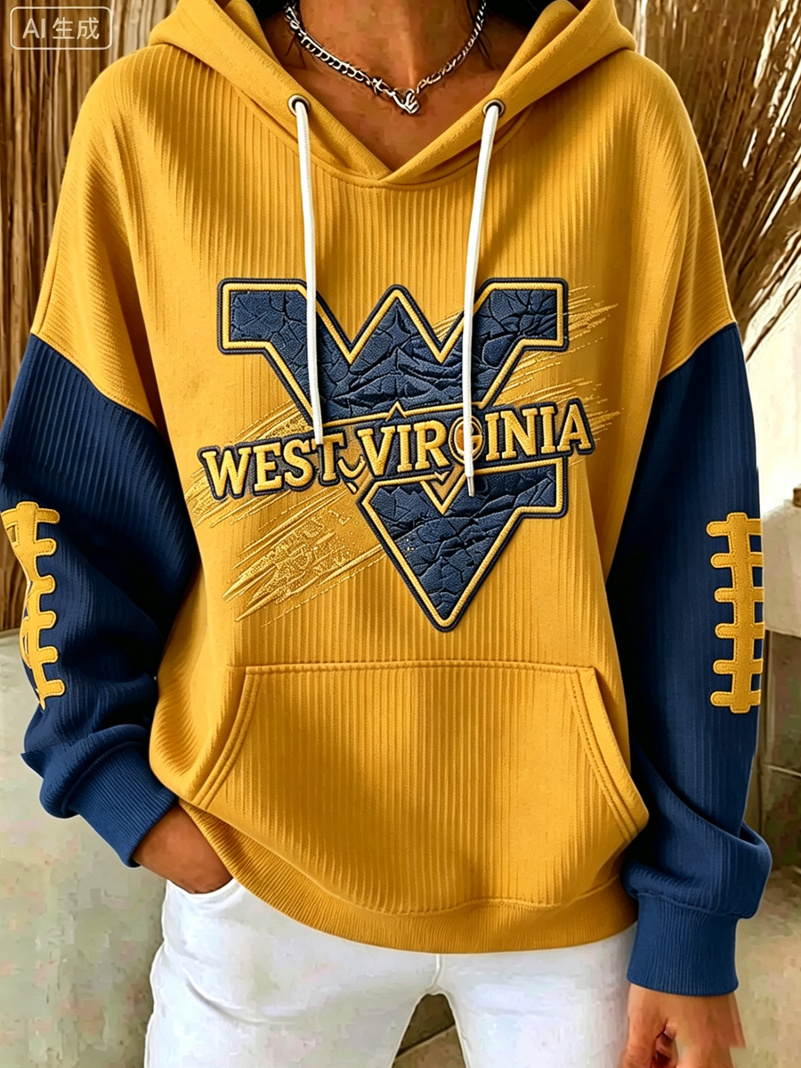 Women'S Football Print Hooded Sweatshirt