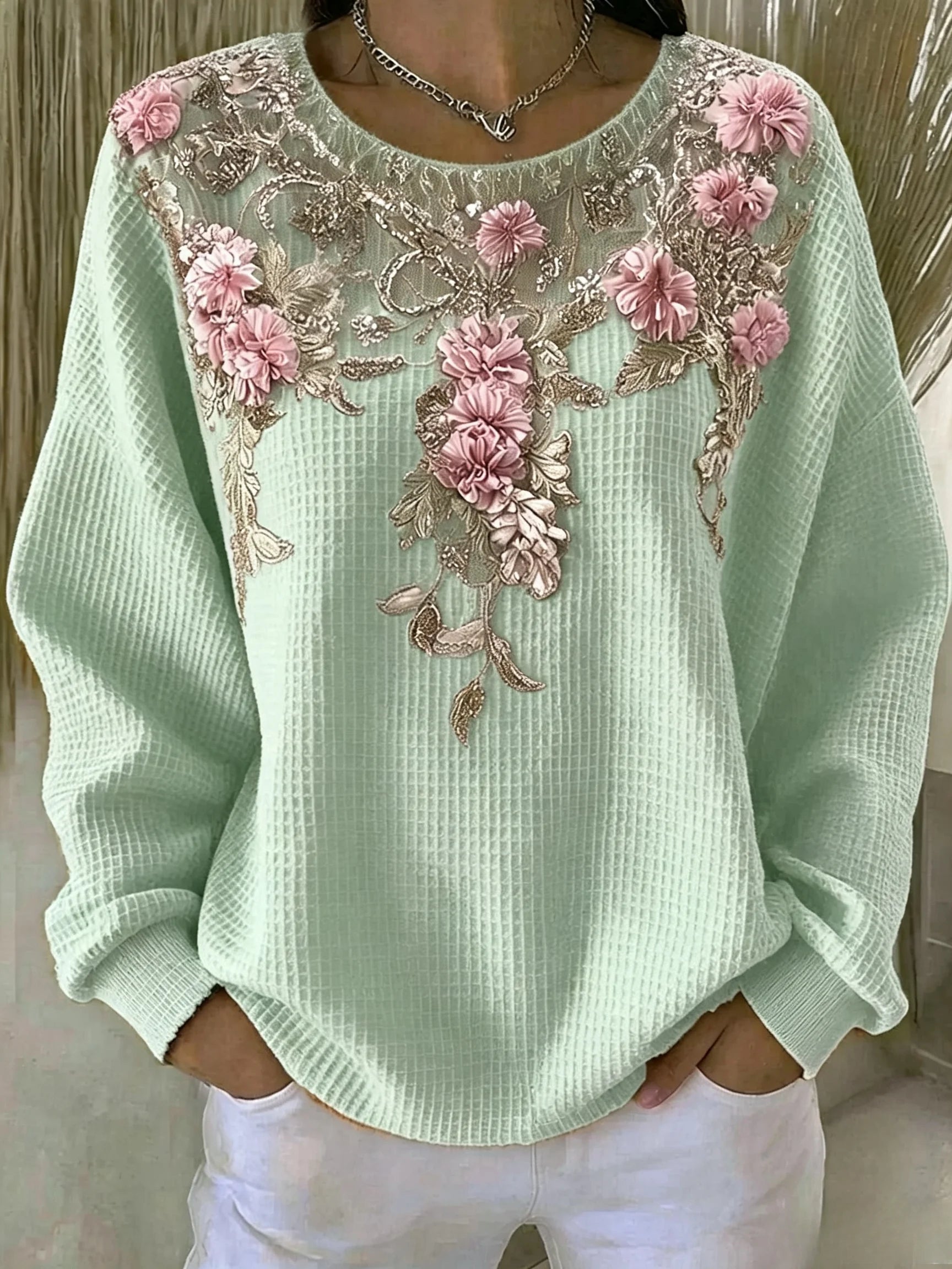 Women's Casual Floral Crew Neck Long Sleeve Sweatshirt