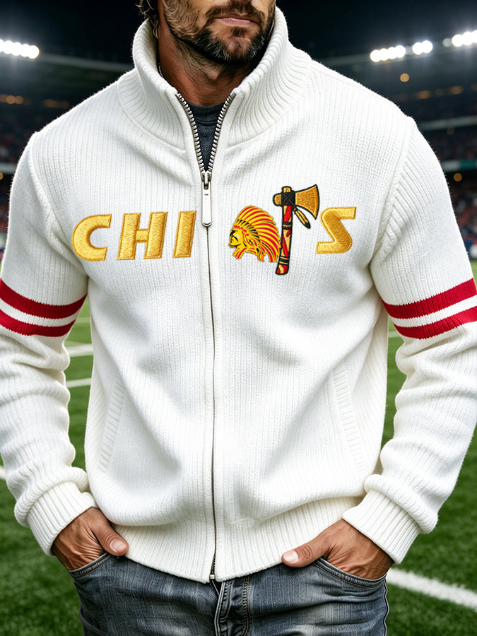 Men's Football Printed Jacquard Knitted Zipper