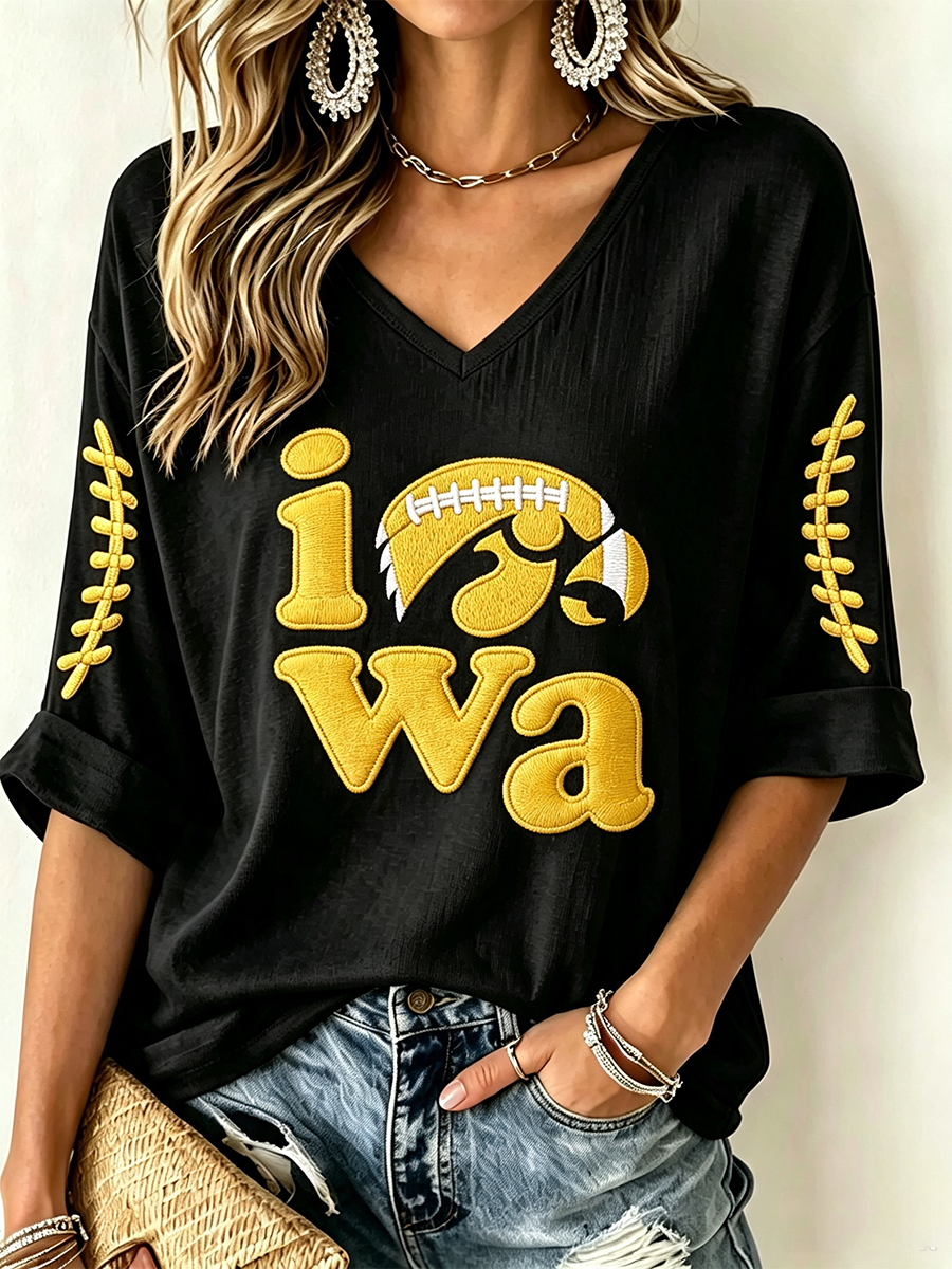Women's Rugby Patterned Waffle V-Neck Top