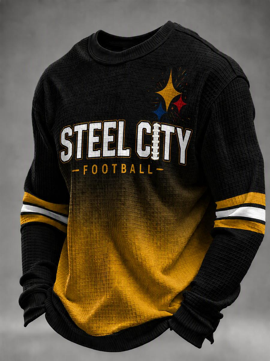 Men's Football Print Men's Waffle Crewneck Sweatshirt
