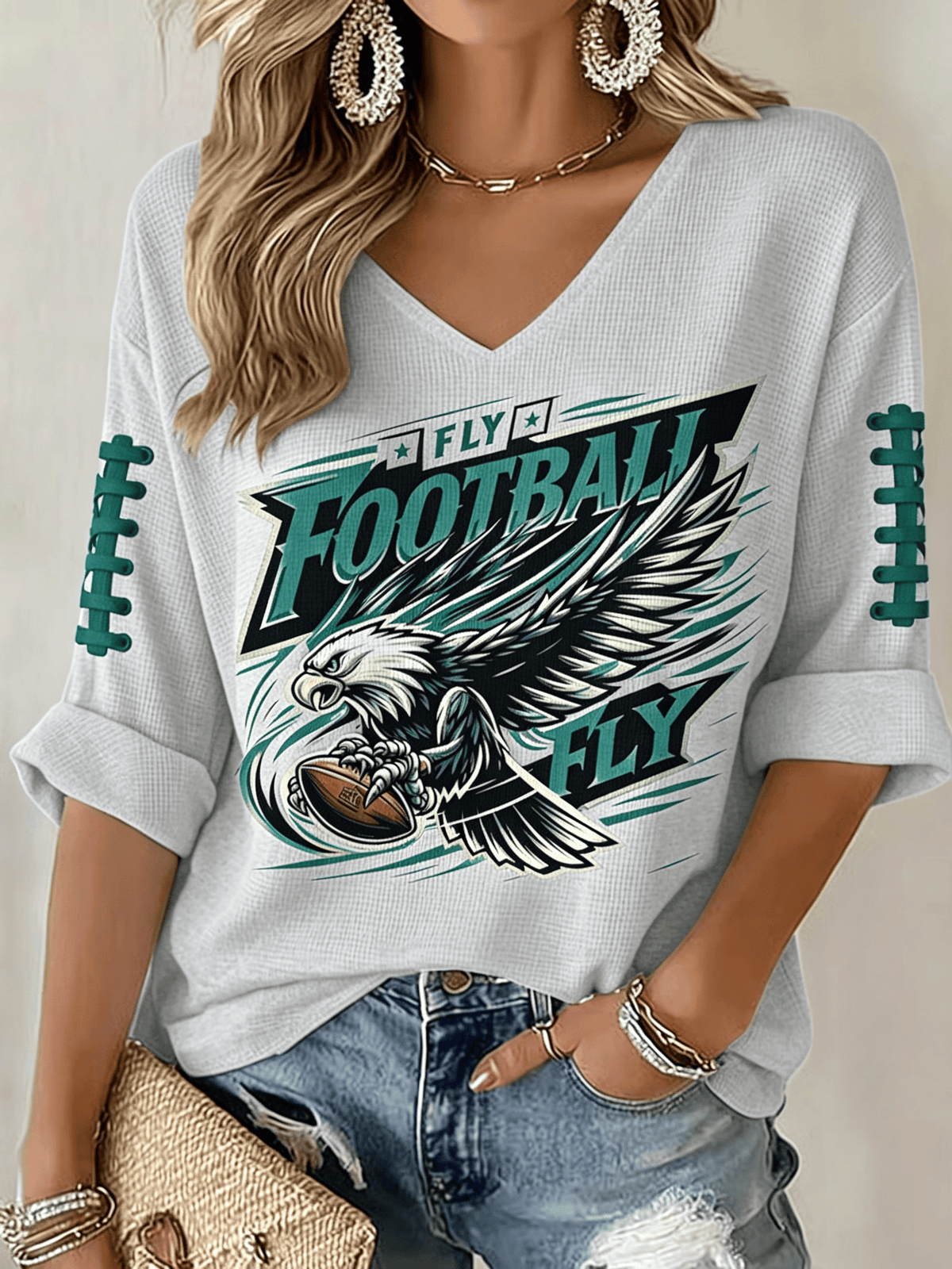 Women'S Football Printed Waffle Top