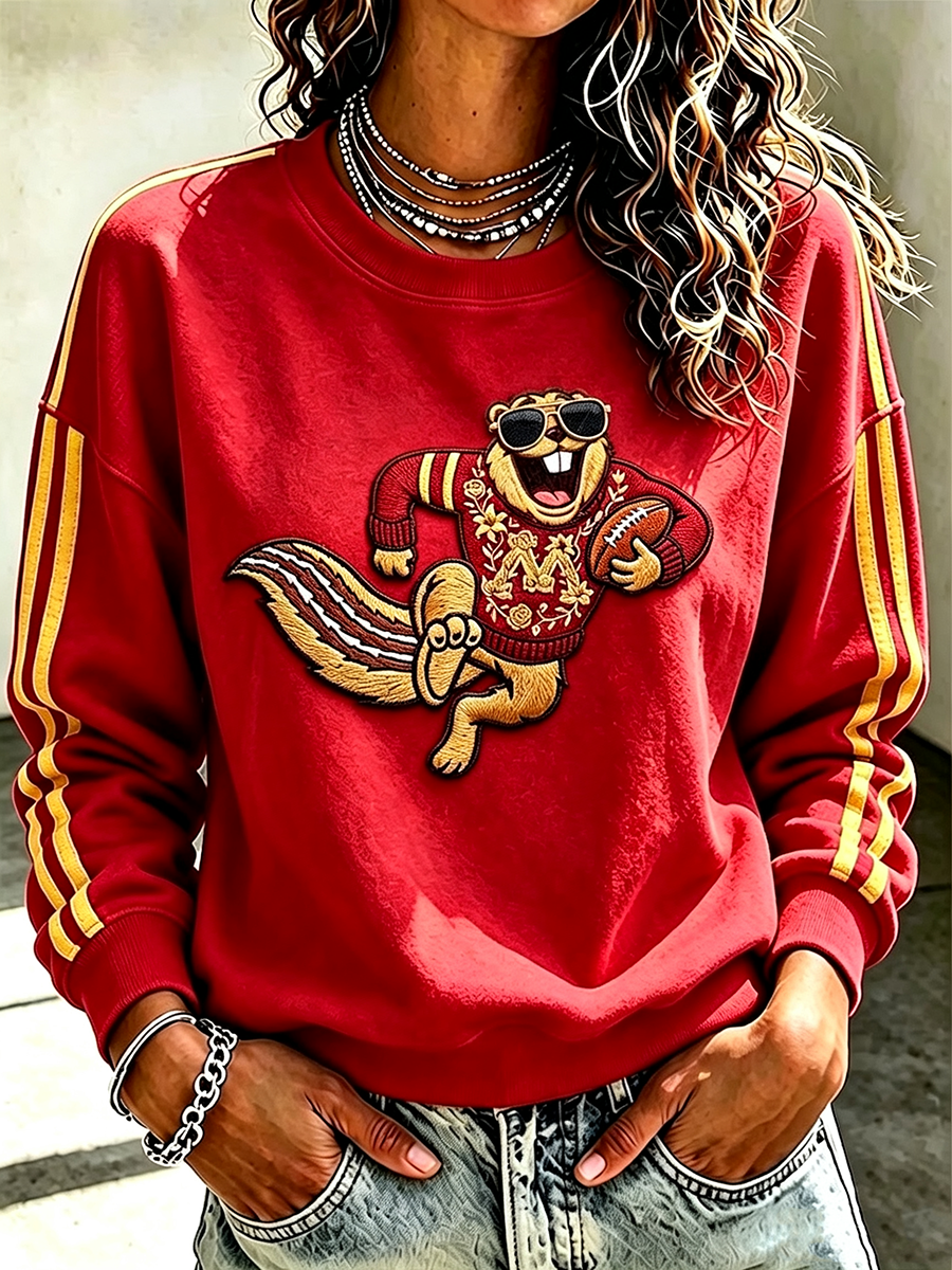 Women'S Retro Football Print Round Neck Sports Shirt