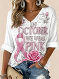 Women'S In October We Wear Pink Printed Waffle T-Shirt