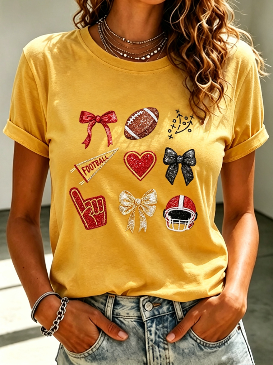 Women's Football Fan Printed Round Neck T-Shirt