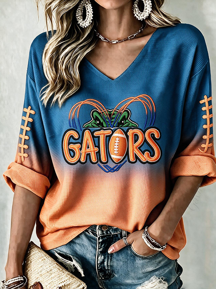 Women'S Football Print Waffle Top