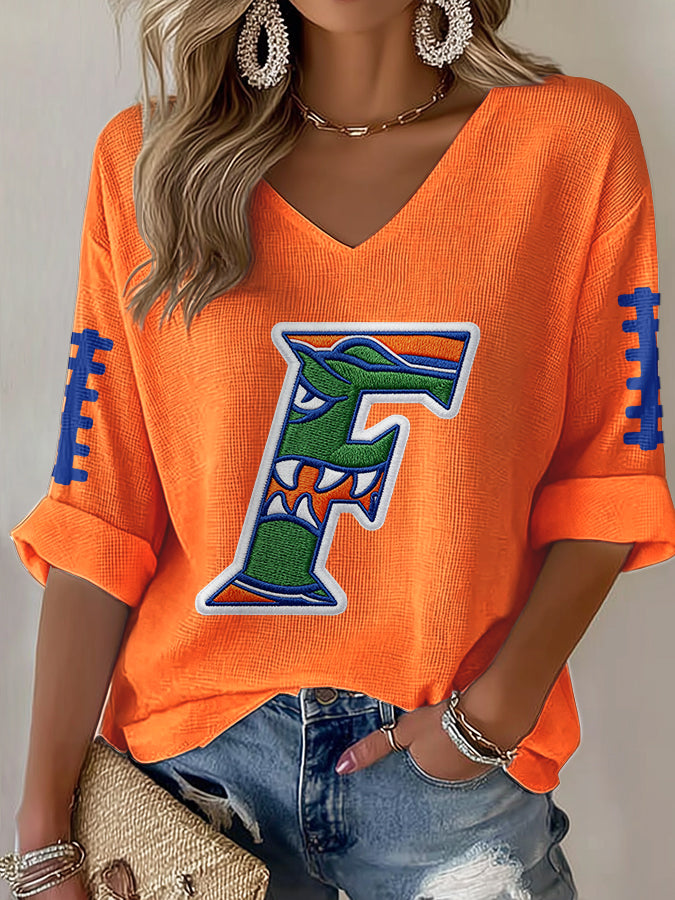 Women'S Football Print Waffle  Top