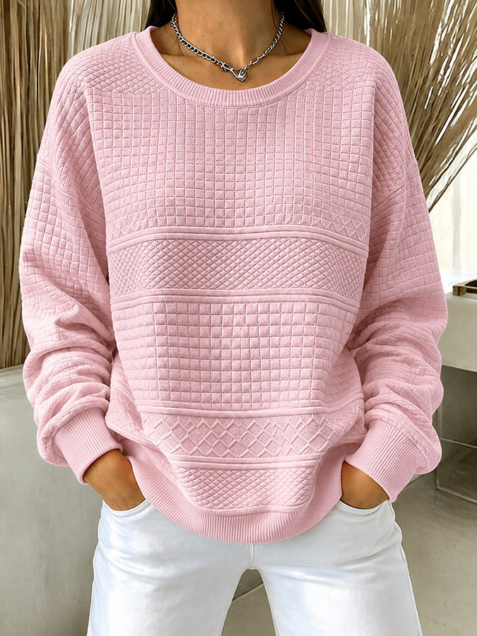 Women'S Pink Round Neck Checkered Sports Shirt