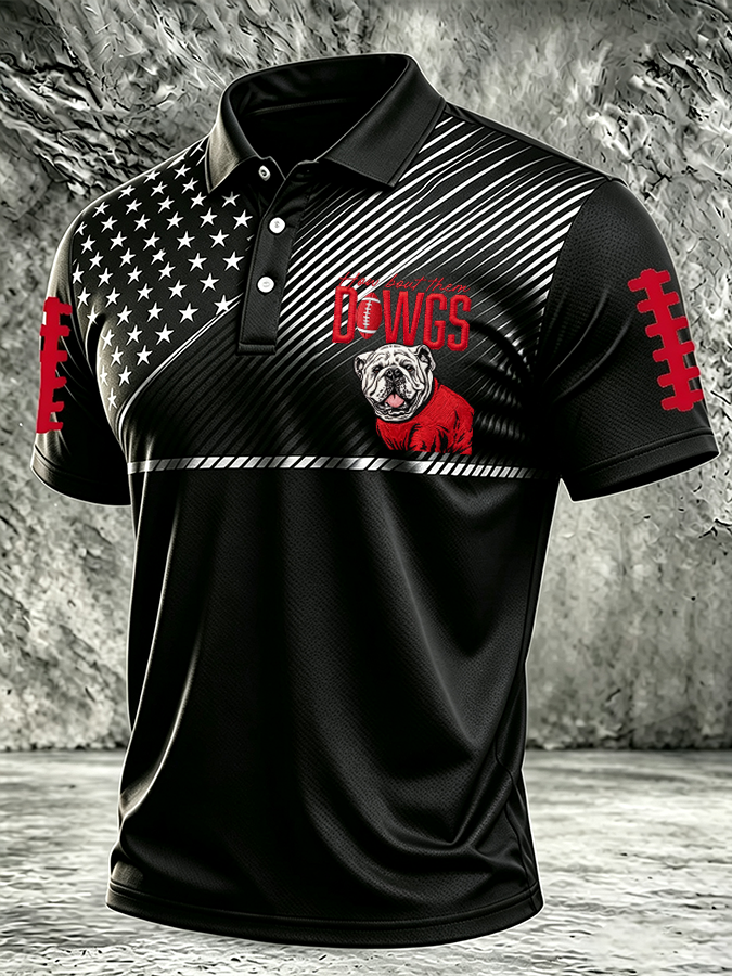 Men'S Retro Football Print Polo T-Shirt