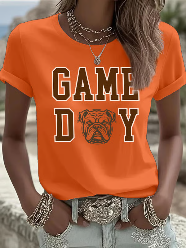 Women's Football Print Crew Neck T-Shirt