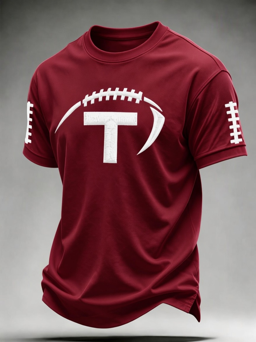 Men'S Football Printed Round Neck T-Shirt