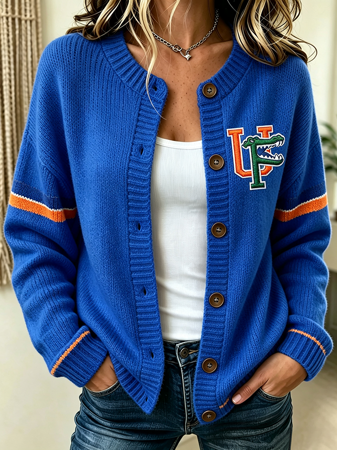 Women'S Casual Football Plant Knitted Cardigan Top