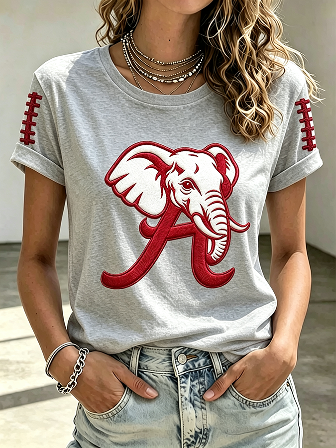 Women'S Rugby Printed Round Neck Short Sleeved T-Shirt